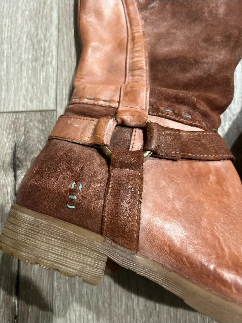 Roan by Bed Stu Karolus distressed two tone Tall Boots